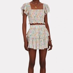 Love Shack Fancy Lago di Como Skirt Top Set Small Floral RARE Ruffle Tiered